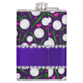 Personalisierte lila Golfball-T-Shirtsnamensherzen Flachmann (Rückseite)