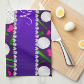 Personalisierte lila Golfball-T-Shirtsnamensherzen Handtuch (Viertel Falte)