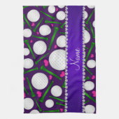 Personalisierte lila Golfball-T-Shirtsnamensherzen Handtuch (Vertikal)