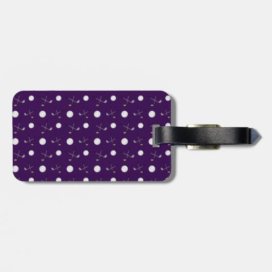 Personalisierte lila Golfnamensbälle Gepäckanhänger (Rückseite horizontal)