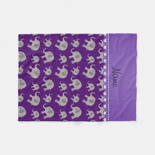 Personalisierte lila graue Namenselefanten Fleecedecke (Vorderseite (Horizontal))