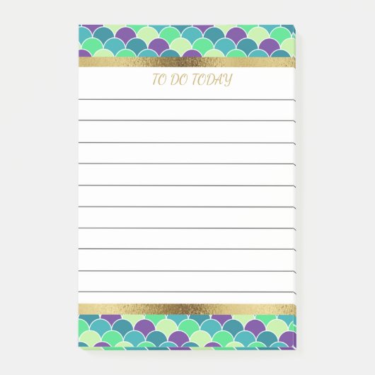 Personalisierte Lila Green Gold Mermaid Scales 4x6 Post-it Klebezettel (Vorderseite)