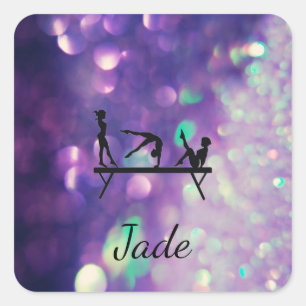 PERSONALISIERTE LILA GYMNASTICS SQUARE STICKER