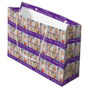 Personalisierte lila Happy Birthday Fotocollage Große Geschenktüte