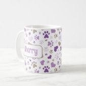 Personalisierte Lila Hearts Paw Prints Tasse (Vorderseite Links)