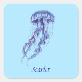 Personalisierte Lila Jellyfish-Illustration Quadratischer Aufkleber