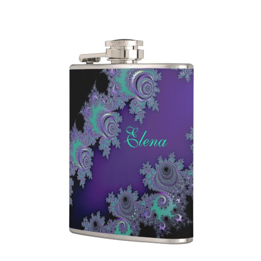Personalisierte lila Leute-bitte Fraktal-Flasche Flachmann (Links)