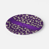 Personalisierte lila Namensdominos Pappteller (Schrägansicht)