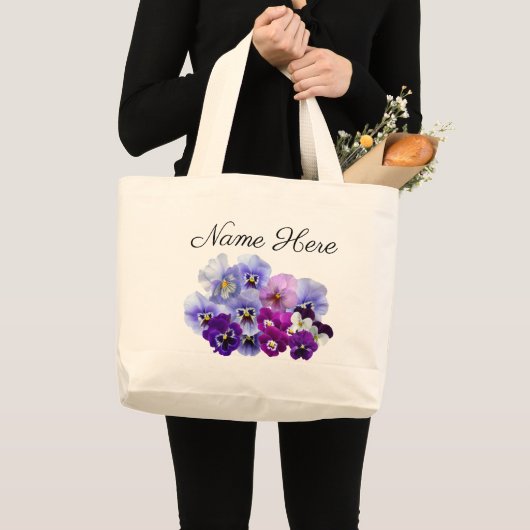 Personalisierte Lila Pansy Tote Bag Jumbo Stoffbeutel (Vorderseite (Produkt))
