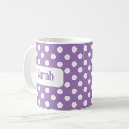Personalisierte Lila Polka Dot Tasse (Vorderseite Links)