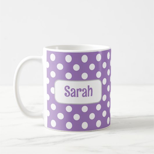 Personalisierte Lila Polka Dot Tasse (Links)