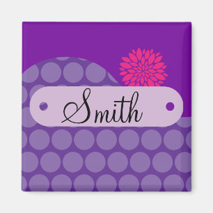 Personalisierte lila Polka-Punkt-rosa NamensBlume Magnet