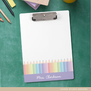 Personalisierte Lila Rainbow Pencils Lehrerin Klemmbrett