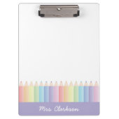Personalisierte Lila Rainbow Pencils Lehrerin Klemmbrett (Vorderseite)