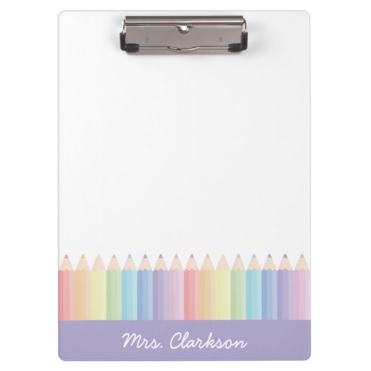 Personalisierte Lila Rainbow Pencils Lehrerin Klemmbrett (Vorderseite)