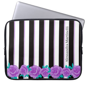 Personalisierte Lila Rose auf Fettstreifen Laptopschutzhülle