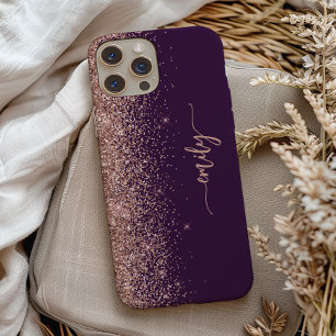 Personalisierte lila Rosen-Gold-Glitter-Unterschri Case-Mate iPhone Hülle
