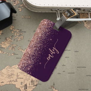Personalisierte lila Rosen-Gold-Glitter-Unterschri Gepäckanhänger