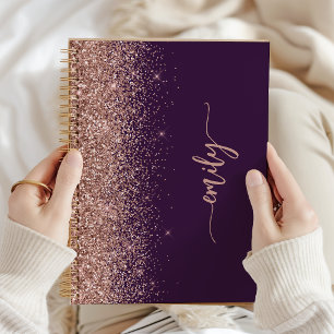 Personalisierte lila Rosen-Gold-Glitter-Unterschri Notizblock