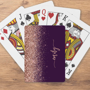Personalisierte lila Rosen-Gold-Glitter-Unterschri Spielkarten