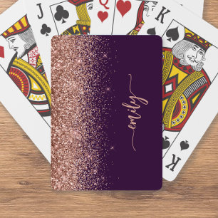 Personalisierte lila Rosen-Gold-Glitter-Unterschri Spielkarten