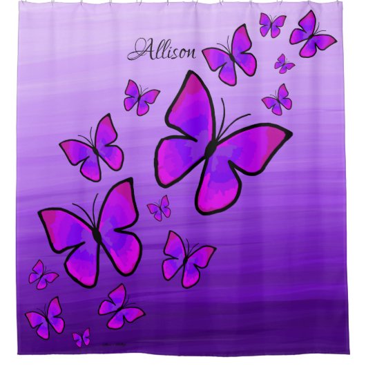 Personalisierte  Lila Schmetterlinge Ombre Duschvorhang (Vorderseite)