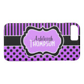 Personalisierte Lila, schwarz gestreifte Polka-Pun Case-Mate iPhone Hülle (Rückseite (Horizontal))