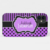 Personalisierte lila, schwarze gestreifte Case-Mate iPhone hülle (Rückseite (Horizontal))