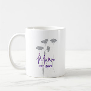 Personalisierte Lila Tasse mit grauen Blume für di