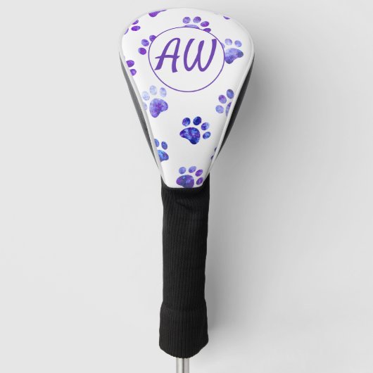 Personalisierte, Lila, texturierte Paw-Druckfarbe Golf Headcover (Vorderseite)