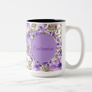 Personalisierte lila u. weiße BlumenTasse Zweifarbige Tasse
