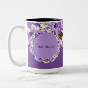 Personalisierte lila u. weiße BlumenTasse Zweifarbige Tasse