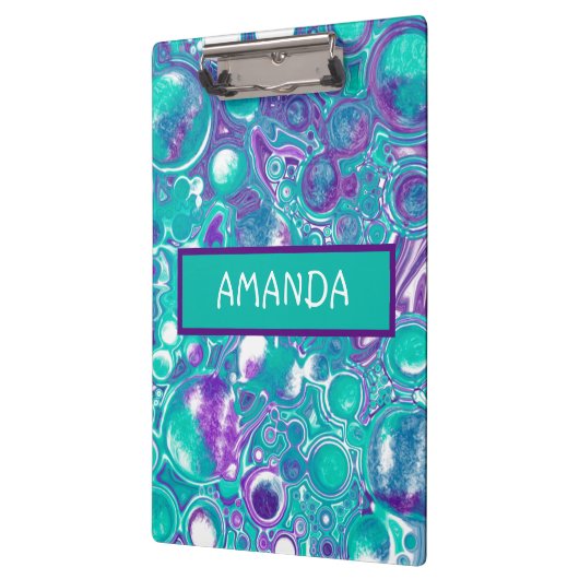 Personalisierte Lila und aquamarine Marmorflüssigk Klemmbrett (Links)