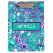 Personalisierte Lila und aquamarine Marmorflüssigk Klemmbrett (Vorderseite)