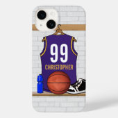 Personalisierte Lila und Gold Basketball Jersey Case-Mate iPhone Hülle (Rückseite)