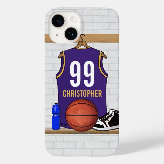 Personalisierte Lila und Gold Basketball Jersey Case-Mate iPhone Hülle (Rückseite)