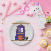Personalisierte Lila und Gold Basketball Jersey Pappteller (Party)