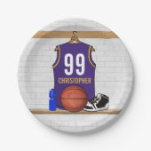 Personalisierte Lila und Gold Basketball Jersey Pappteller (Vorderseite)