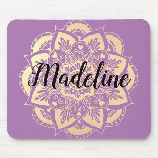 Personalisierte Lila und Gold Mandala Blume Mousepad (Vorne)