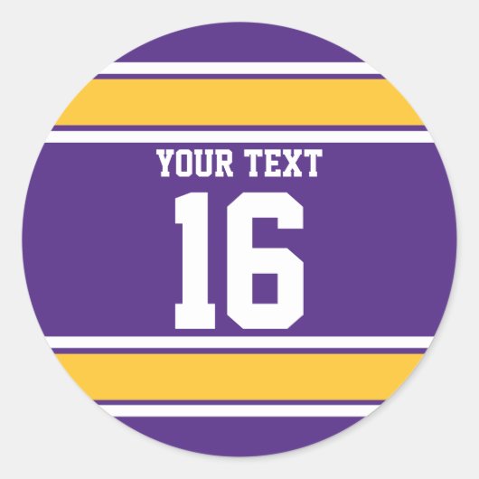Personalisierte Lila und goldene Streifen Runder Aufkleber (Vorderseite)