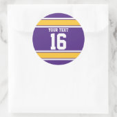 Personalisierte Lila und goldene Streifen Runder Aufkleber (Tasche)