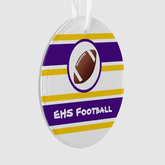 Personalisierte Lila und Goldfußball-Verzierung Ornament (Vorderseite)