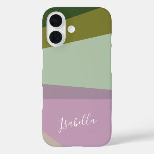 Personalisierte lila und grüne Geometrie iPhone 16 Hülle