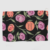 Personalisierte Lila und Peach Floral Ladys Golfhandtuch (Horizontal)