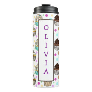 Personalisierte, Lila und rosa Cupcakes Thermosbecher