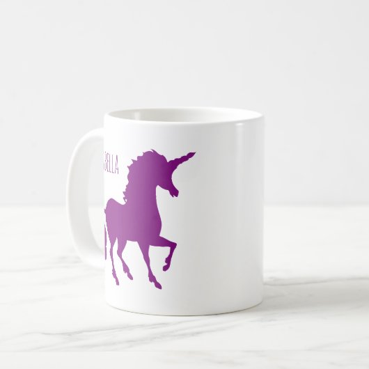 Personalisierte lila Unicorn-Silhouette schön Kaffeetasse (Vorderseite Links)