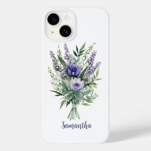 Personalisierte lila violette Blumen Eukalyptus Case-Mate iPhone 14 Hülle
