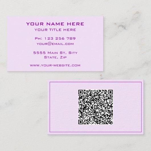 Personalisierte lila Visitenkarten mit QR-Code Visitenkarte (Vorne/Hinten)