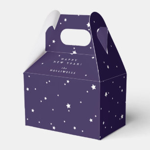 Personalisierte lila + weiße Sterne Silvesterparty Geschenkschachtel