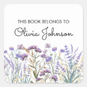 Personalisierte Lila Wildblume Blumenkohl Buchzeic Quadratischer Aufkleber (Vorderseite)